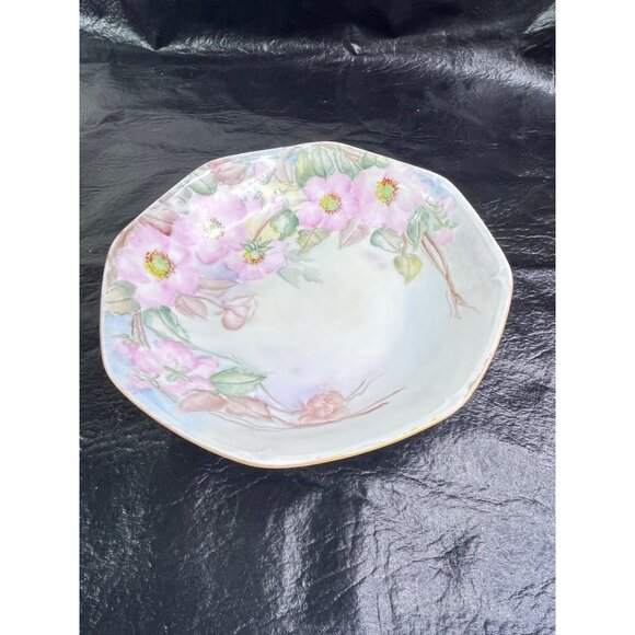 MZ Altrohlau Hand-Painted Porcelain Octagonal Dish With Pink Floral Motif 8" Vtg - Picture 2 of 7